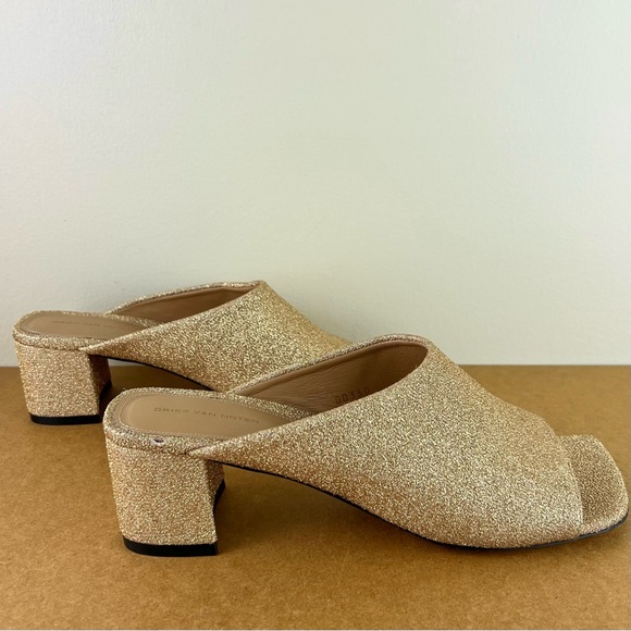 NEW DRIES VAN NOTEN GOLD GLITTER MULE SANDALS - Picture 3 of 13